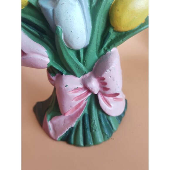 Hand Painted Brass Doorstop Tulips 9 1/2" Tall x 7 1/2" wide - Picture 7 of 10